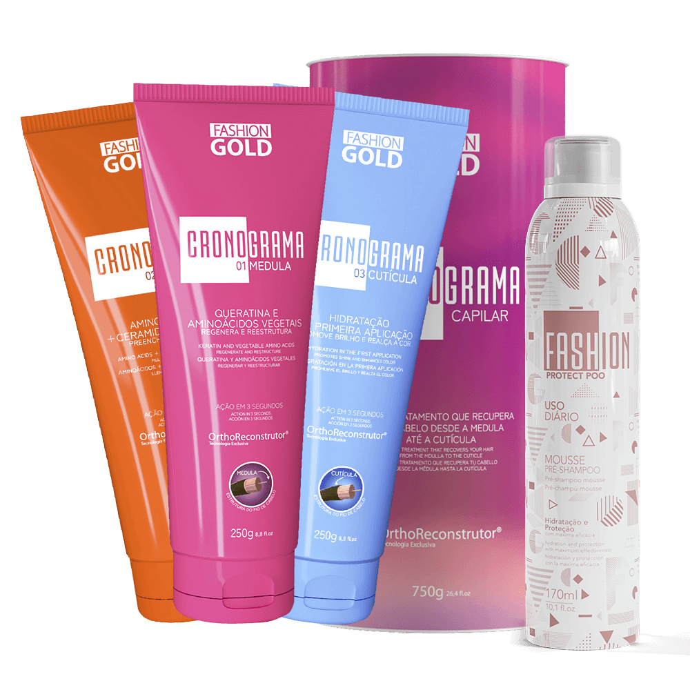 Kit CRONOGRAMA Hair Care System + Protect Poo MOUSSE Pre-Shampoo - 170ml/10,1fl.oz