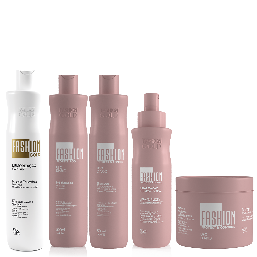 Kit Combo Fashion Gold BABY Sealant 300g/10.5fl.oz + PROTECT POO - Pre-Shampoo 300ml/10,1fl oz + Protect & Control SPRAY MEMORY 150ml/5,6fl.oz