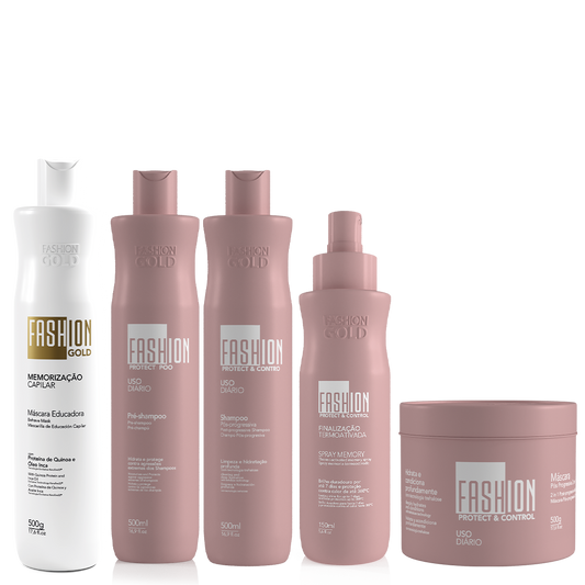 Kit Combo Fashion Gold BABY Sealant 300g/10.5fl.oz + PROTECT POO - Pre-Shampoo 300ml/10,1fl oz + Protect & Control SPRAY MEMORY 150ml/5,6fl.oz